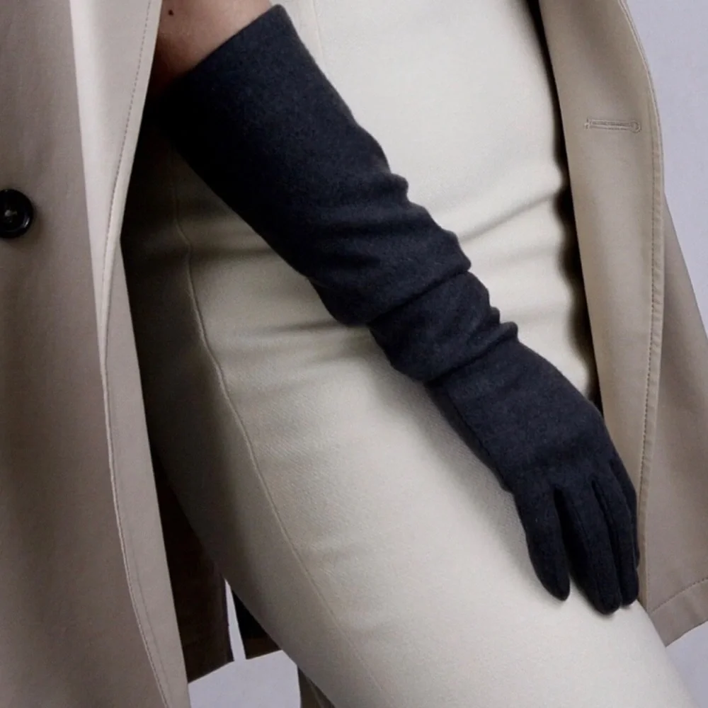 LUXURY CASHMERE WOOL BLEND ELBOW LENGH ELEGANT GLOVES